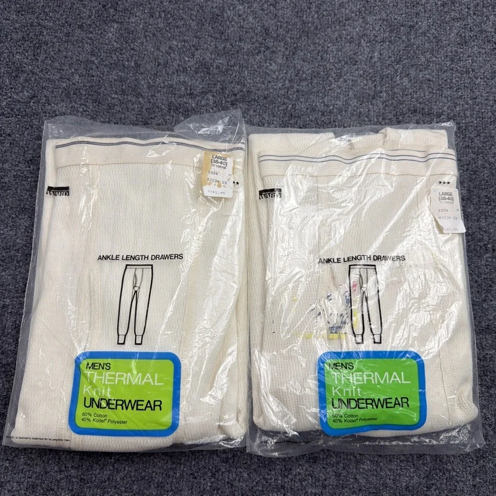 Vintage Montgomery Ward Men's Thermal Knit Underwear Drawers Large 38-40 Lot 2